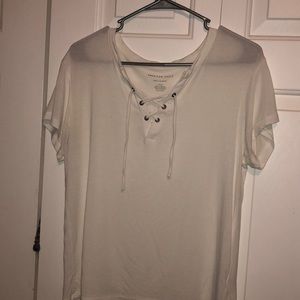 white american eagle lace up tee